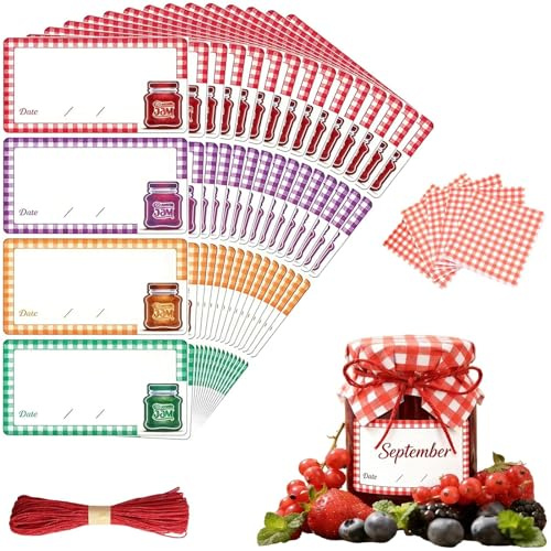 64Pcs Jam Labels for Jars, Self Adhesive Premium Labels with Red Vintage Paper Doilies Red String, am Jar Labels & Covers for Canning Jars, Homemade Preserves & Gift Wrapping