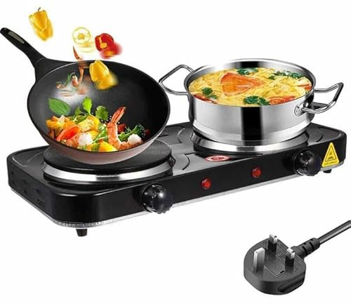 Electric Hob Portable 2000W, Double Hot Plate for Cooking with Temperature Control, 2 Ring Electric Stove for Camping, Kitchen, Dorm & RV