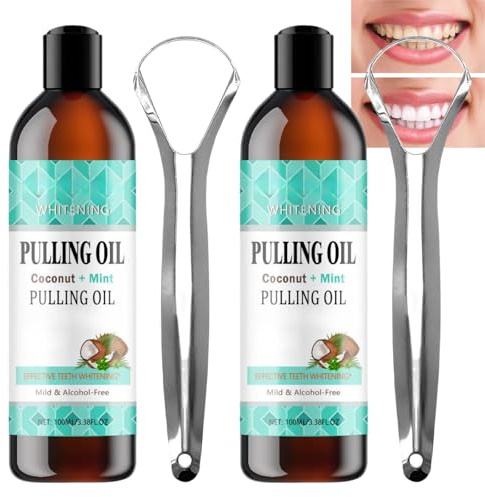 2PCS Coconut Oil Pulling Mouthwash for Teeth & Gums,Mint Flavor with Tongue Scraper,Coconut Oil Mouthwash for Teeth Whitening & Fresh Breath,Coconut Oil Mouthwash for Teeth Whitening,Bad Breath