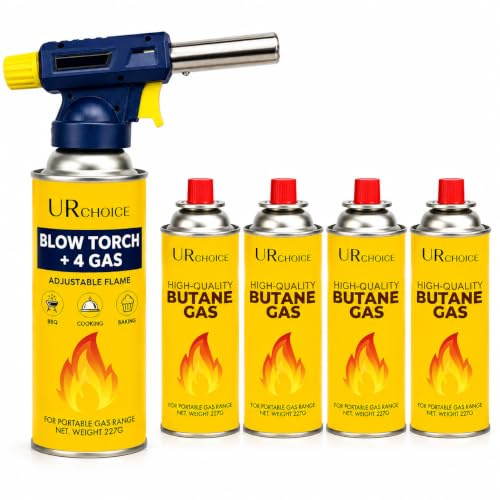 UR CHOICE Blow Torch for Cooking with 4 Butane Gas, Adjustable Flame