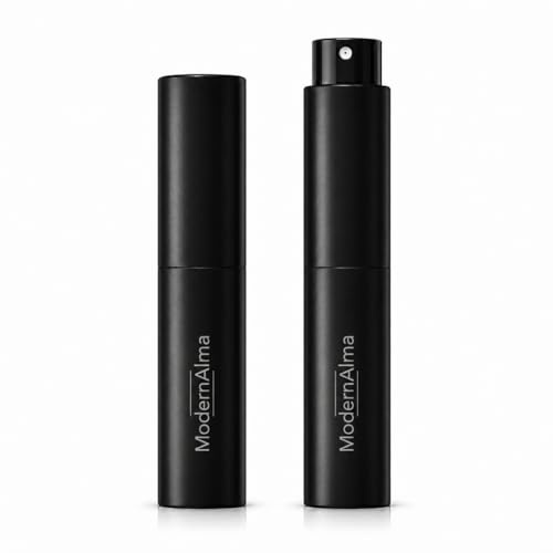 Atomizador Perfume Recargable 8ml Pack 2 Negro de Aluminio, Viaje sin tapón | Mini spray de aluminio | Recarga inferior | Tamaño de bolsillo | Práctico para avión, viaje y uso diario