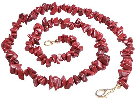 Lebensquelle Plus Edelstein Splitterkette mit Verschluss | 45 cm lang + Krabinerverschluss | Heilstein Splitter Halskette | Handgefertigt und natürlich hergestellt (Jaspis, rot)