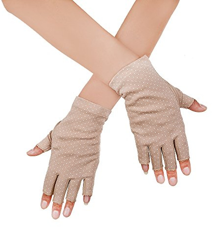 JISEN Women Sunscreen Fingerless Gloves UV Protection Driving Fishing Cotton Mittens