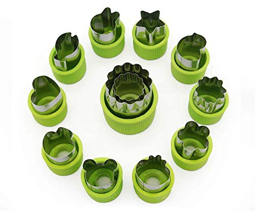 MOONBROOK Vegetable Cutter Shape Set (12 pieces) for Kids - Stainless Steel Mini Vegetable, Fruit,Cookie Cutters,Flower Star Heart Animals Shaped Mold for Decorative Customizing Tools Kit