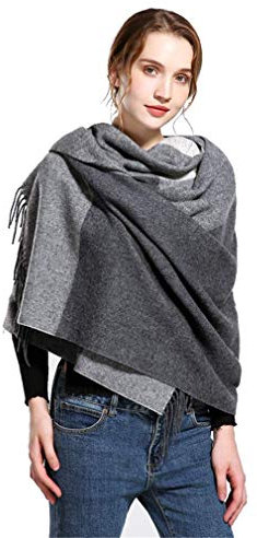 UK_Stone Wolle Schal Damen Übergroßer Winterschal XXL Deckenschal Oversize Karoschal für Weihnachtsgeschenke, Hellgrau