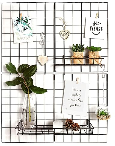 Gadgy Griglia da Parete per Foto e Appunti | Set di 2 Reti Decorativa in Metallo Stile Nordico | Portafoto Pieghevole con Accessori Inclusi, Ganci e Cestini | 60,5 x 79,5 cm