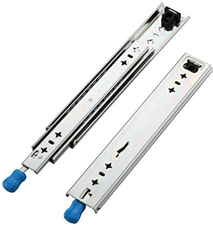 Schwerlast Industrie Schubladenschienen,3-Teilige Vollauszüge Rollenführung Schubladenführungen mit Seitlicher Montage,Lastlager 120kg,250mm ~ 1250mm,mit Schloss,1 Paar (44in/1100mm)