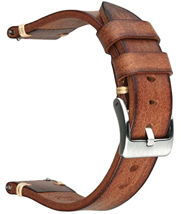 Berfine 24mm Retro Handgemacht Rindsleder Uhrenarmband, Quick Release Leder Uhrenband,Ersatzarmband für Damen Herren,Braun