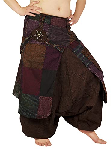 Kanchan Crafts haremsbyxor dam lapptäcke pumpbyxor sommarbyxor yogabyxor Aladddinbyxor byxor byxor långa säckig tryckt haremstil elastisk linning, BRUN, S-XL Lang