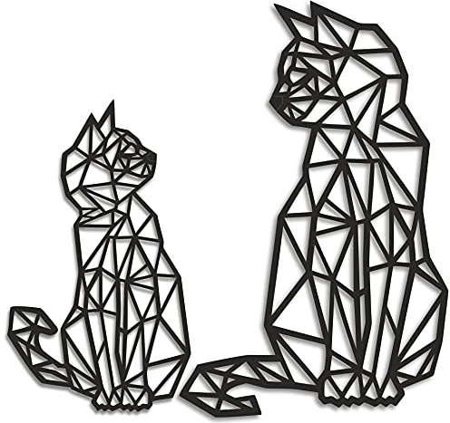 MMshop Panel: KATZEN in Schwarz. Wanddeko holz Katze. Wanddekoration. Deko Wall Art Ausschnitt. Wandschmuck Geometrische Ornamente. Wandkunst Hängende Dekoration (40cm)