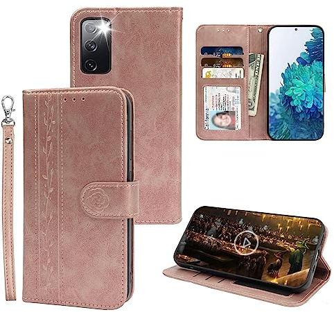 Mcpasent McWaLa Samsung S20 FE Hülle, Handyhülle für Samsung S20 FE 5G, Leder Flip Case, Klapphülle mit Kartenfach und Standfunktion, Schutzhülle für Samsung Galaxy S20 FE 5G (Rose Gold)