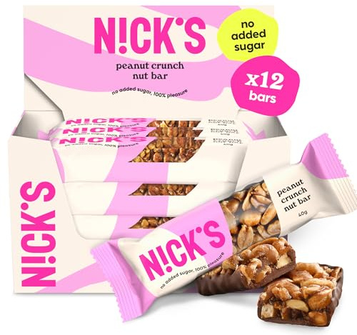 NICKS Peanut Nut bar, barrita vegana de frutos secos con keto chocolate sin azúcares añadidos, sin gluten (12x40g)