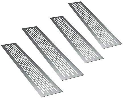 sossai® Rejillas de ventilación de aluminio - Alucratis (4 piezas) | Rectangular - dimensiones: 44 x 8 cm | Color: inox | rejilla de aire