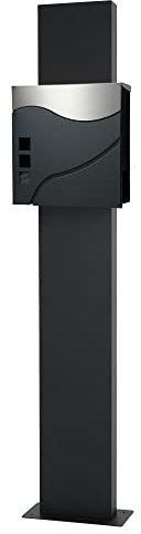 ECD Germany Standbriefkasten mit Zeitungsfach, Briefkasten Standfuß Freistehend, Briefkastenständer Anthrazit 170 cm, Postkasten Anthrazit/Silber 37x36,5 cm, Edelstahl Pulverbeschichtet/Matt gebürstet