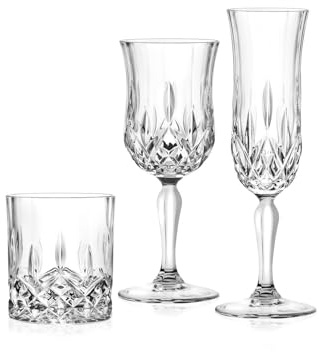 RCR Cristalleria Italiana Opera Servizio 18 Pezzi in Cristallo, 6 Calici Vino 23 cl, 6 Flute 13 cl, 6 Bicchieri Acqua 30 cl, Made in Italy
