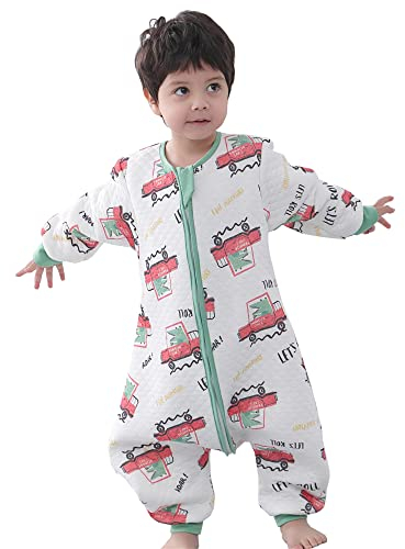 Chilsuessy Baby Schlafsack mit Füßen Ganzjahres Kinder Schlafsack Frühling Schlafanzug Baumwolle Ganzjährig Schlafsack mit Beinen, Krokodil Auto, XXL/Baby Höhe 115-125cm