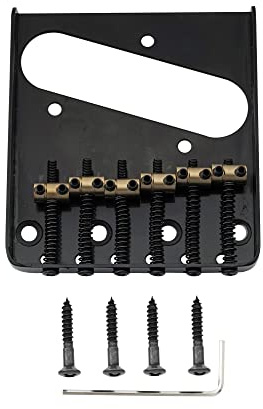 Musiclily Pro BT009 54mm Vintage Guitar Bridge Barrel Brass 6-Saddle, Black | Steel Plate, for Squier & Imported Tele Style Electric Guitar