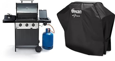 Swan Kansas 3 Burner Gas BBQ with Side Burner and the BBQ Weatherproof Cover SBQTW1100N