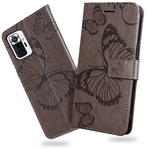 DENDICO Hülle für Xiaomi Redmi Note 10 Pro, PU Leder Magnetverschluss Flip Handyhülle Schutzhülle mit Standfunktion und Kartenfach für Xiaomi Redmi Note 10 Pro, Grau