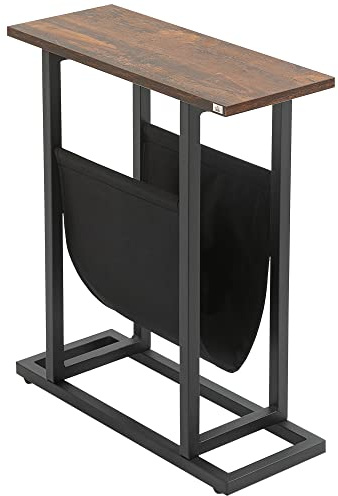 HOMCOM Tavolino da Salotto in Truciolato e Acciaio con Borsa Portaoggetti in Tessuto Oxford per Soggiorno e Camera da Letto, 49x19x55 cm, Marrone e Nero