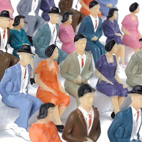 DAZZLEEX 50Pcs Seduto Figure di Plastica 1:32 Miniture Persone Umane Dipinto Misto Multicolore