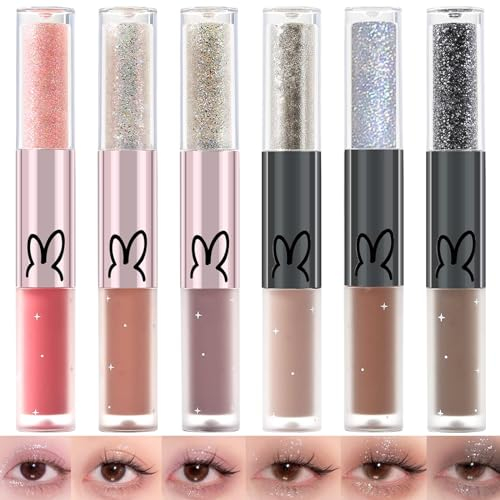 Doppelseitig Matt & Glitzer Flüssiger Lidschatten Set, Lang anhaltender glänzender schimmernder Lidschatten, mischbares funkelndes metallisches Lidschatten Make-up (A+B)