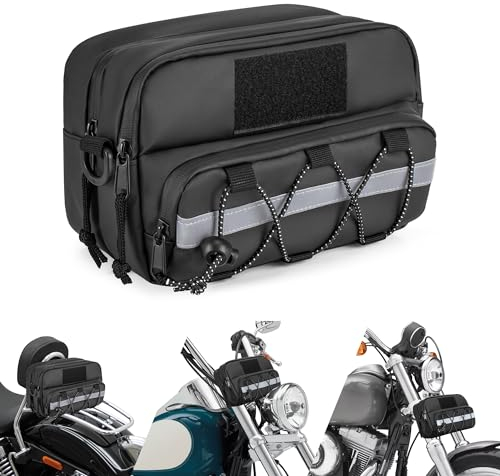 HODRANT Waterproof Motorcycle Handlebar Bag, Double-Layer Bicycle Handlebar Bag with Shoulder Strap & USB Charge Hole
