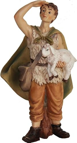 FADEDA Shepherd with Sheep on Arm/Height: 11 cm/Hand-Painted/Detailed Nativity Scene Figures - Christmas Table Decoration Nativity Accessories