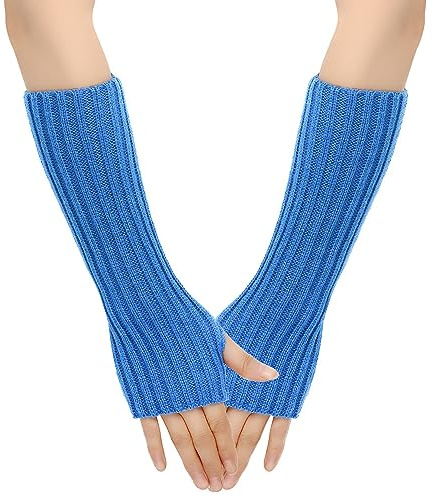 SJTJSPX Armstulpen Damen Mädchen Handschuhe Lange Handstulpen Fingerlose Winterhandschuhe Halbfinger Strickhandschuhe Einfarbig Armwärmer Stretch Pulswärmer Armlinge für Büro Tippen Computer