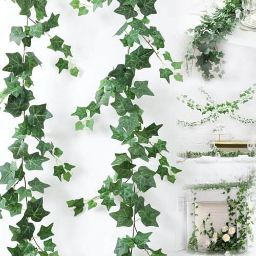 Ivy Garland Artificial - Ivy Vines Garland - Realistic Fake Vines Leaves Hanging Plants for Room Aesthetic and Garden Wall Decoration