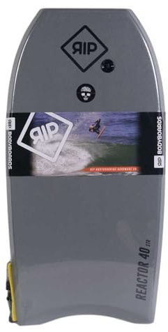 RIP Bodyboard – RIP Reactor EPS 40 + Flat Leash – 6 combinaciones de colores, CXLPE 4 mm Deck, Crescent Tail, Stringer de fibra, 50/50 Simple Rail – Incluye plugIdeal para principiantes (gris/azul)