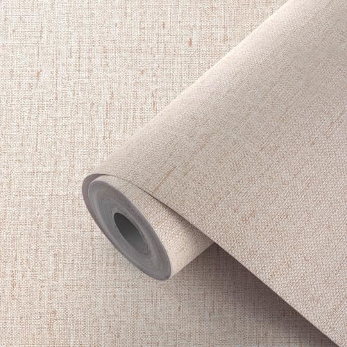 Akywall Beige Contact Paper Textured Beige Grasscloth Wallpaper Peel and Stick Linen Self Adhesive Removable Stick on Wall Paper Waterproof Vinyl Roll for Cabinet Drawer 15.7 X 236