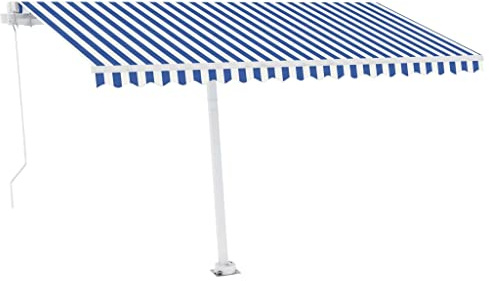 Tenda da sole da giardino, per balcone, terrazza, con braccio snodato, retrattile, con LED, 400 x 300 cm, blu e bianco, per terrazza