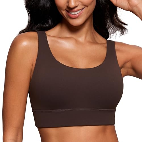 CRZ YOGA Donna Butterluxe Reggiseno Sportivo con Schiena a U - Basso Impatto Yoga Fitness Imbottito Top Marrone Caramello Caldo M