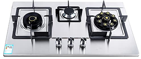 HGJHJJHK Stainless Steel Gas Countertop Stove, Built-in Gas Cooktop 3 Burner, Gas Hob for Home Kitchen Apartments, Silver