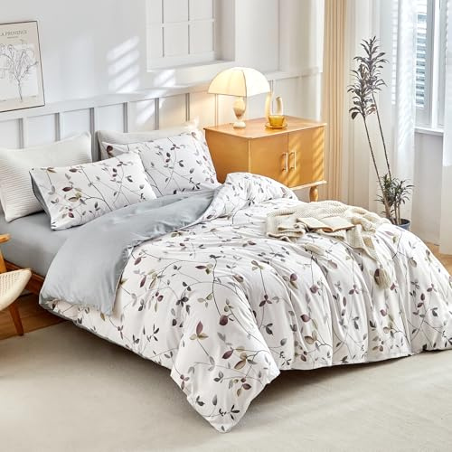 Tokokimo Set di biancheria da letto da 4 pezzi, copripiumino da 220 x 240 cm + lenzuolo con angoli 160 x 200 cm, con 2 federe da 65 x 65 cm, colore: bianco e grigio