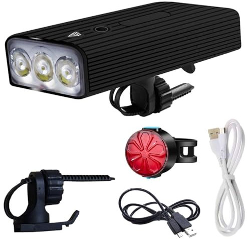 Bike Lights Set Front and Back, USB Rechargeable 6400mAh Super Bright LED 4500 Lumen Brightness Bicycle Light Aluminum Alloy Waterproof Cycle Headlight & Taillight Combination for Night Riding