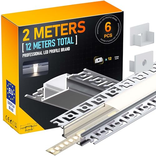 LASLUX LED Trockenbauprofil 2m × 6 – LED Unterputzprofil Aluminium 64×13,6mm – 20mm Innenmaß für Gipskarton