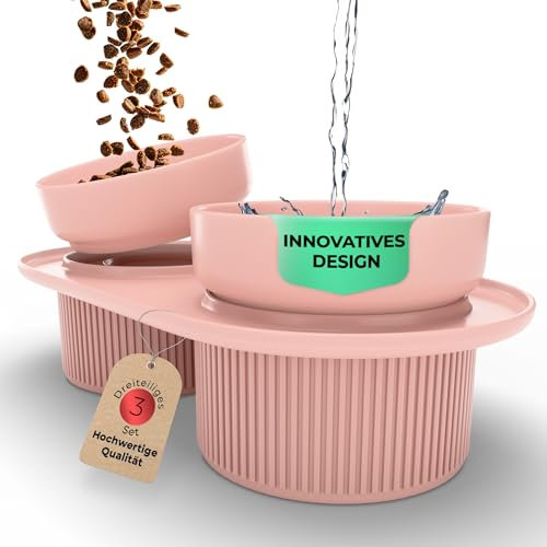 3-teiliges Set, erhöhte Fressnapf, ergonomisch Fressnapf, Trinknapf, Doppelfressnapf, Katzennapf, Futternapf, Hundenapf, Fressnapf Katze aus Keramik, Fressnapf Hund, Futterschüssel Hund