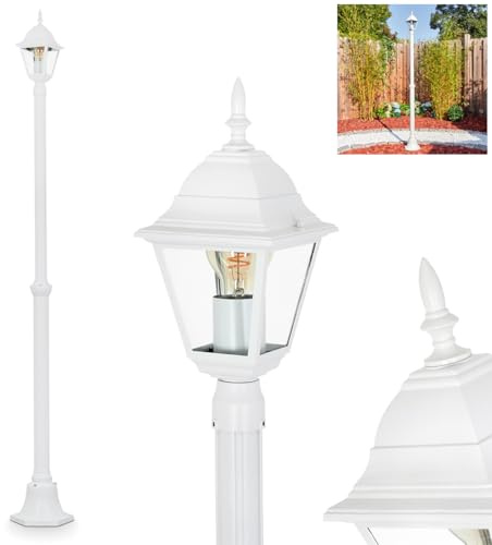 hofstein candélabre Naofe, éclairage extérieur de chemin en métal/verre blanc/clair, éclairage de chemin au design vintage/antique/rustique pour jardin, extérieur, cour, hauteur 196 cm, 1 x E27, IP44