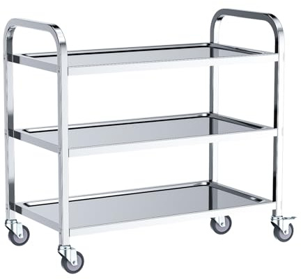 VELPAX Chariot de Service desserte de Cuisine à roulettes 3 étagères 95x50x95 cm Desserte, Déplacement Silencieux pour Rangement Clinique Cuisine Hôtel Salon de Beauté