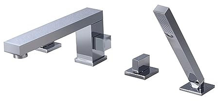 Generisch Ausziehbarer Wasserhahn, Badewannenarmatur, 4-Loch-Zweihebelarmatur mit Handbrause, 360° drehbar, Badewannenarmatur mit ausziehbarer Brause, Mischbatterie-Set, Chrom