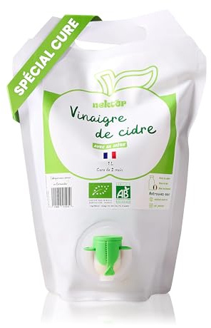 Nektar | Vinaigre de Cidre Bio | Recharge 1L | Non Pasteurisé, Non filtré, Avec sa mère | Digestion, Glycémie, Appétit | Spécial Cure | Fabriqué artisanalement en Normandie