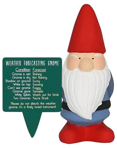Inevitable Small Weather Forecasting Gnome with Sign | Funny Novelty Plant Pot Decoration (Red)