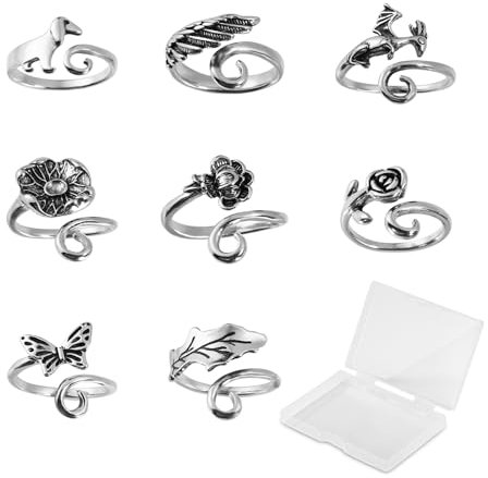 8stk Häkelringe, Häkel-Spannring mit Schmetterling Rose Lotus Drachenfeder Aufbewahrungsbox Verstellbarer Strickschlaufenring zum Häkeln Stricken Tägliche Dekoration