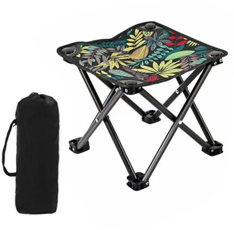 DFXIU Sgabello da campeggio pieghevole robusto e portatile leggero con motivo a foglie, 28 x 28 x 29 cm, blu navy, include borsa per il trasporto, per adulti e bambini, viaggi all'aperto