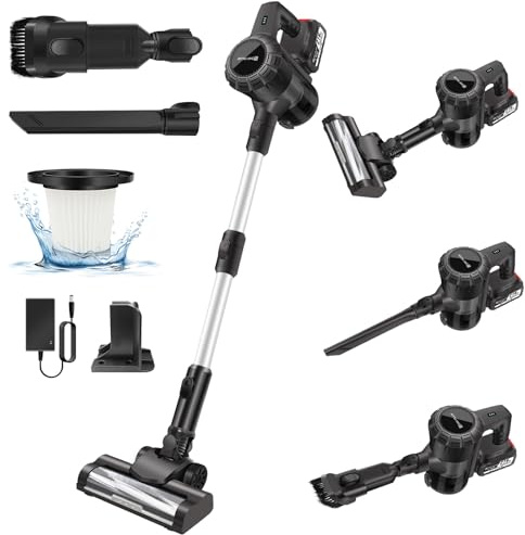 HSHa Cordless Vacuum Cleaner, 15KPA Stick Vacuum Cleaners Cordless Powerful 2 Speeds 3 in 1 Lightweight Vacuums with 3000mAh Detachable Rechargeable Battery for Pet Hair/Hardwood Floors/Tile