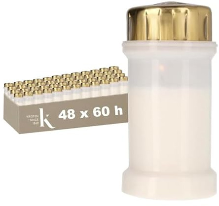 KRISTEN Bougies funéraires pour extérieur avec capot anti-tempête - Blanc - Lot de 48 bougies - Durée 3 jours (60 heures) - Bougie commémorative, Bougie de cimetière