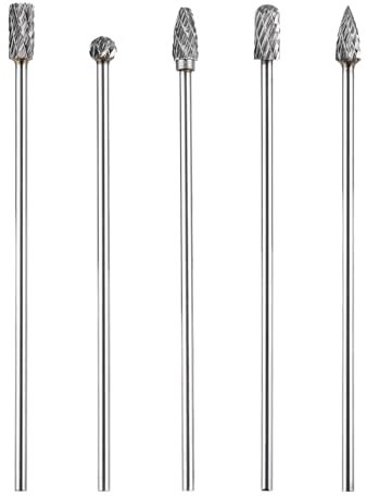 5pcs Long Shaft Tungsten Carbide Burrs Bits, 3.9’’ Long Shank Set Kit Compatible with Dremel Cut Grinding Metal Cutting Tool Accessories Port Cast Iron Steel Aluminum Cylinder Head Engine Manifold