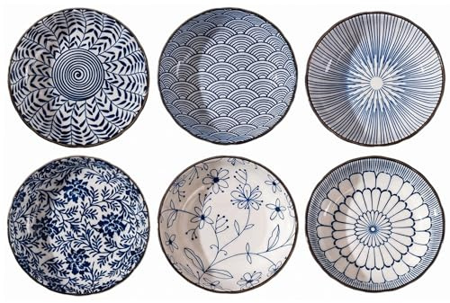 TuYines Juego de 6 cuencos de porcelana, cuencos para salsas de soja, cuencos para salsas, juego de 6 unidades, cuencos para especias pequeños, cuencos para aperitivos y aperitivos de 9,5 cm de